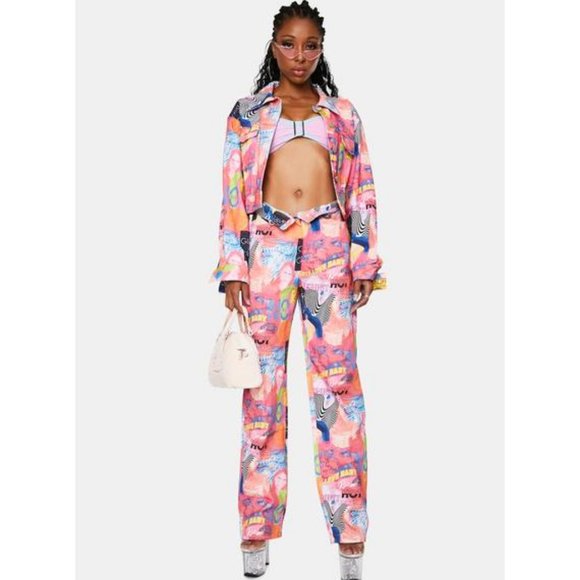 Elsie & Fred NWT 'Elsie Empower Print' Graphic Baggy Denim Jeans Size M - Picture 5 of 16